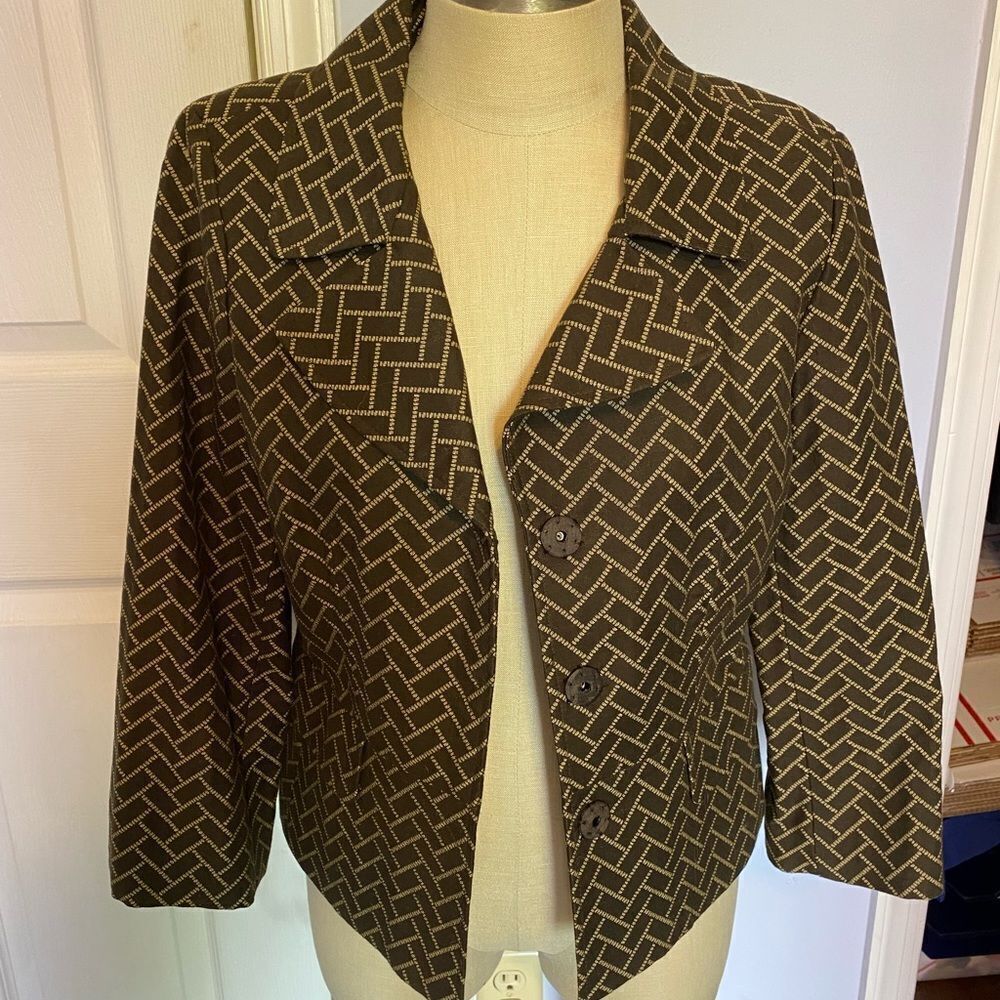 Ann Taylor Loft Jacket Women's 10 Classic 3 Button Brown & Tan Office Blazer